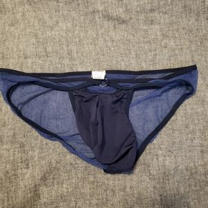 Navy Mesh Bikini Brief with Faux Black Thong